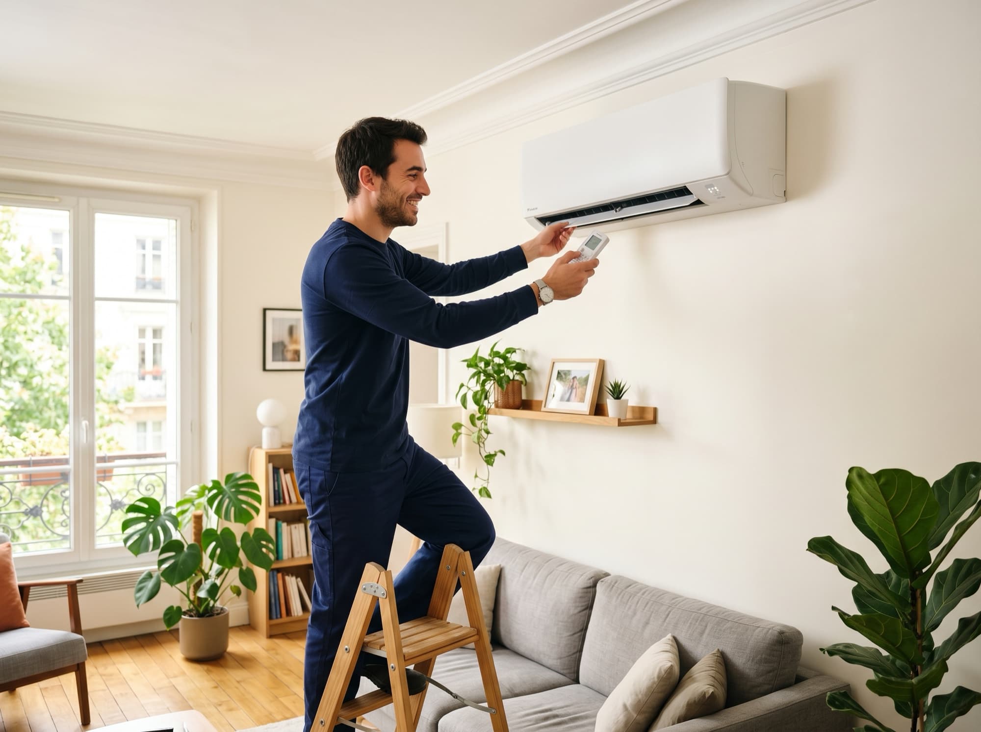 Climatisation murale installée dans un salon
